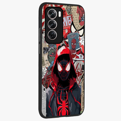 Spider Collage Street Glass Case upright view showcasing bold superhero artwork with urban street theme.