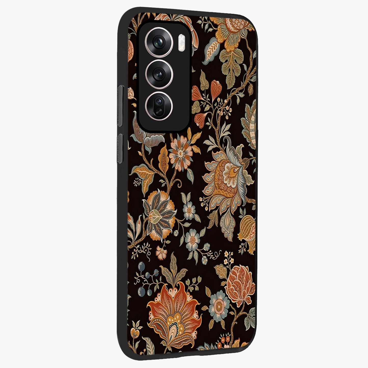 Vintage Floral Dream Glass Case upright view showcasing delicate floral artwork with timeless vintage theme.