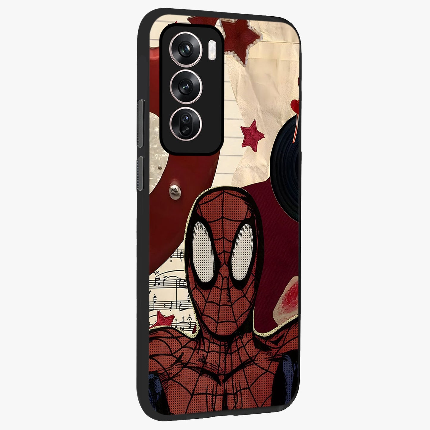 Web Warrior Vibes Glass Case upright view showcasing energetic superhero artwork with bold action theme.