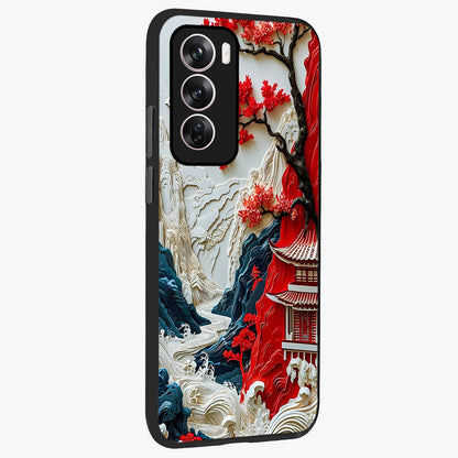 Whispers Of Sakura Waves Glass Case upright view showcasing delicate cherry blossom artwork with elegant nature theme.