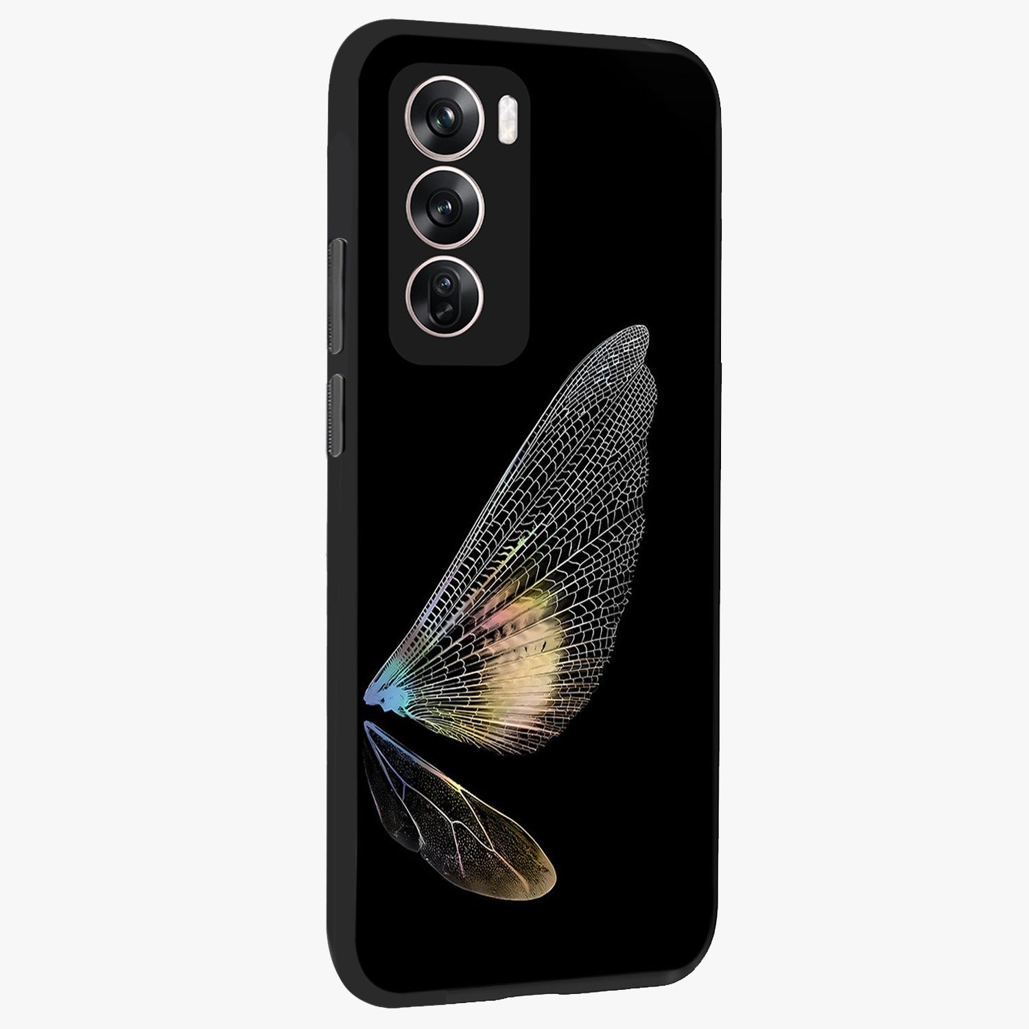 Whispers Of Wings Glass Case upright view showcasing elegant wing artwork with light airy theme.