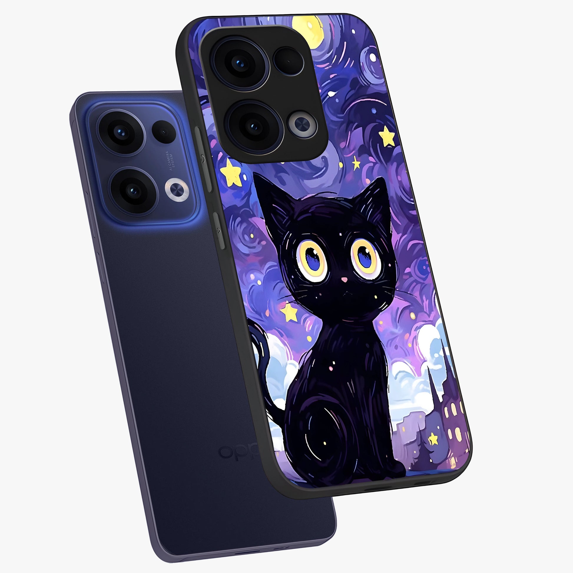Abstract Cat Art Glass Case displayed in angled mockup highlighting modern abstract cat artwork and sleek glass surface.