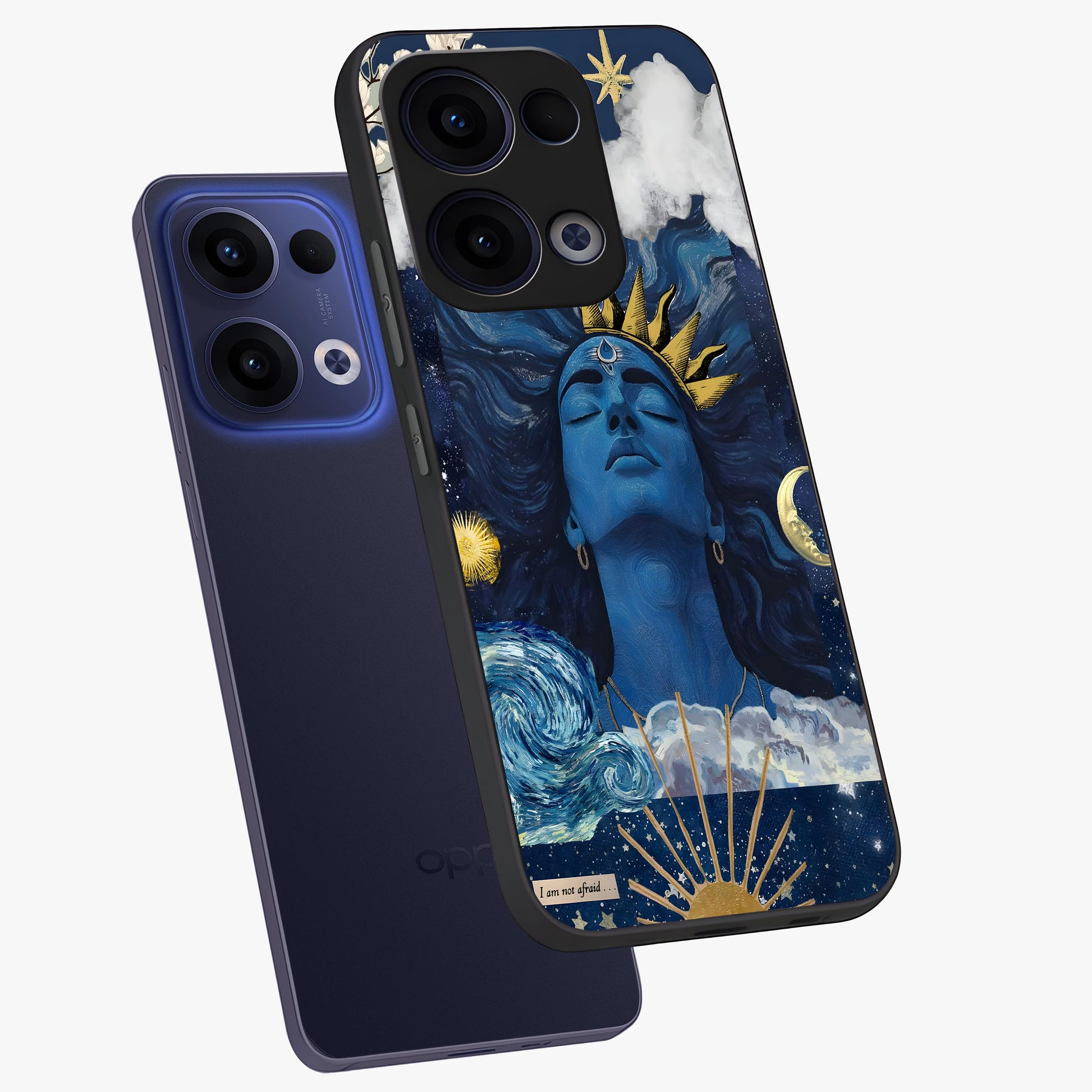 Aesthetic Lord Shiva Glass Case displayed in angled mockup highlighting spiritual Shiva illustration and sacred aesthetic design.