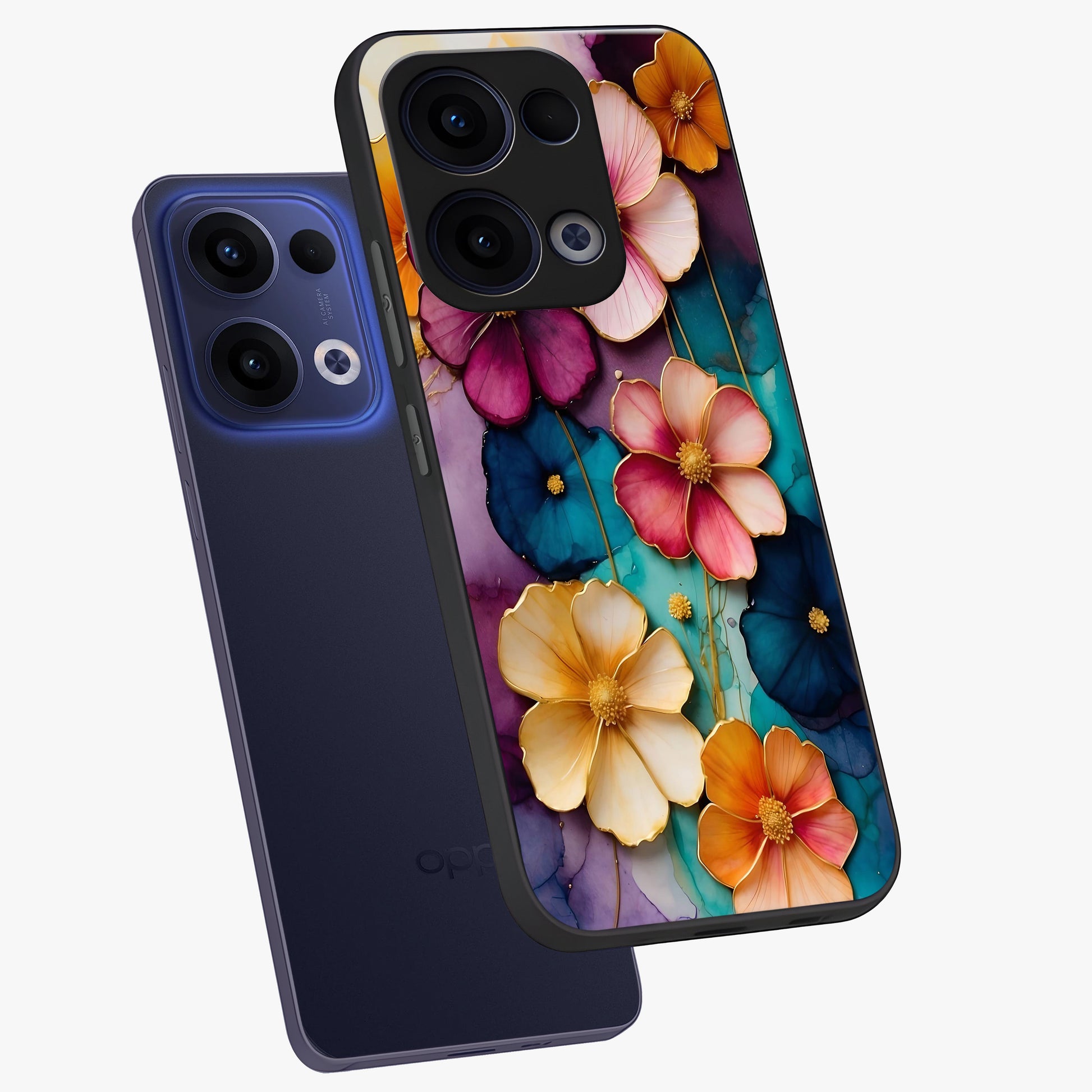 Artlyn Grace Flower Pattern Glass Case displayed in angled mockup highlighting delicate flower pattern design and smooth glass surface.