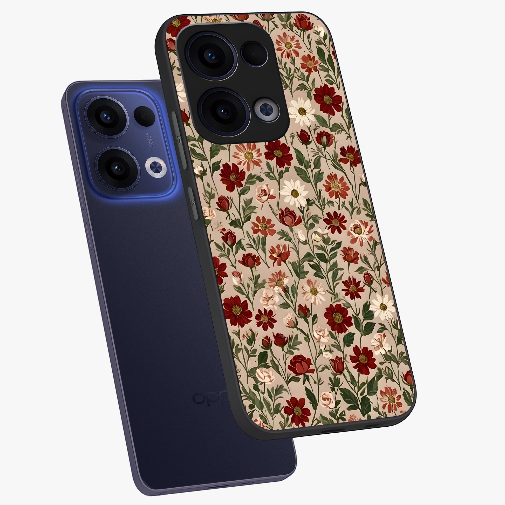 Biege Flower With Leaf Glass Case displayed in angled mockup highlighting minimal floral leaf design and elegant aesthetic.