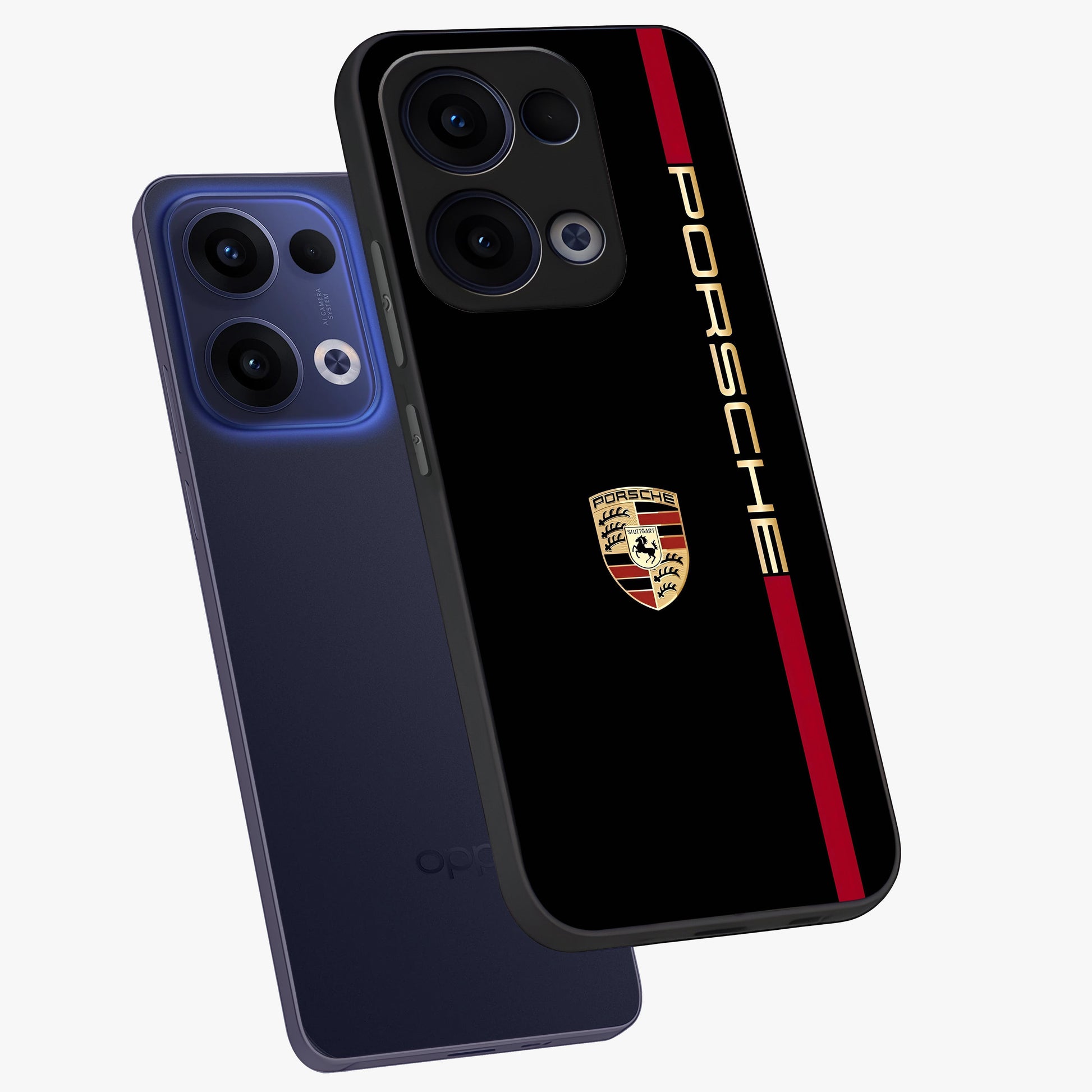 Black Minimal Porsche Glass Case displayed in angled mockup highlighting modern minimal car illustration and clean aesthetic design.