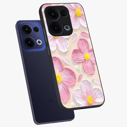 Blush Bloom Texture Glass Case displayed in angled mockup highlighting subtle bloom pattern with aesthetic pastel design.