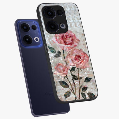 Blush Mosaic Bloom Glass Case displayed in angled mockup highlighting artistic mosaic flower pattern with aesthetic design.