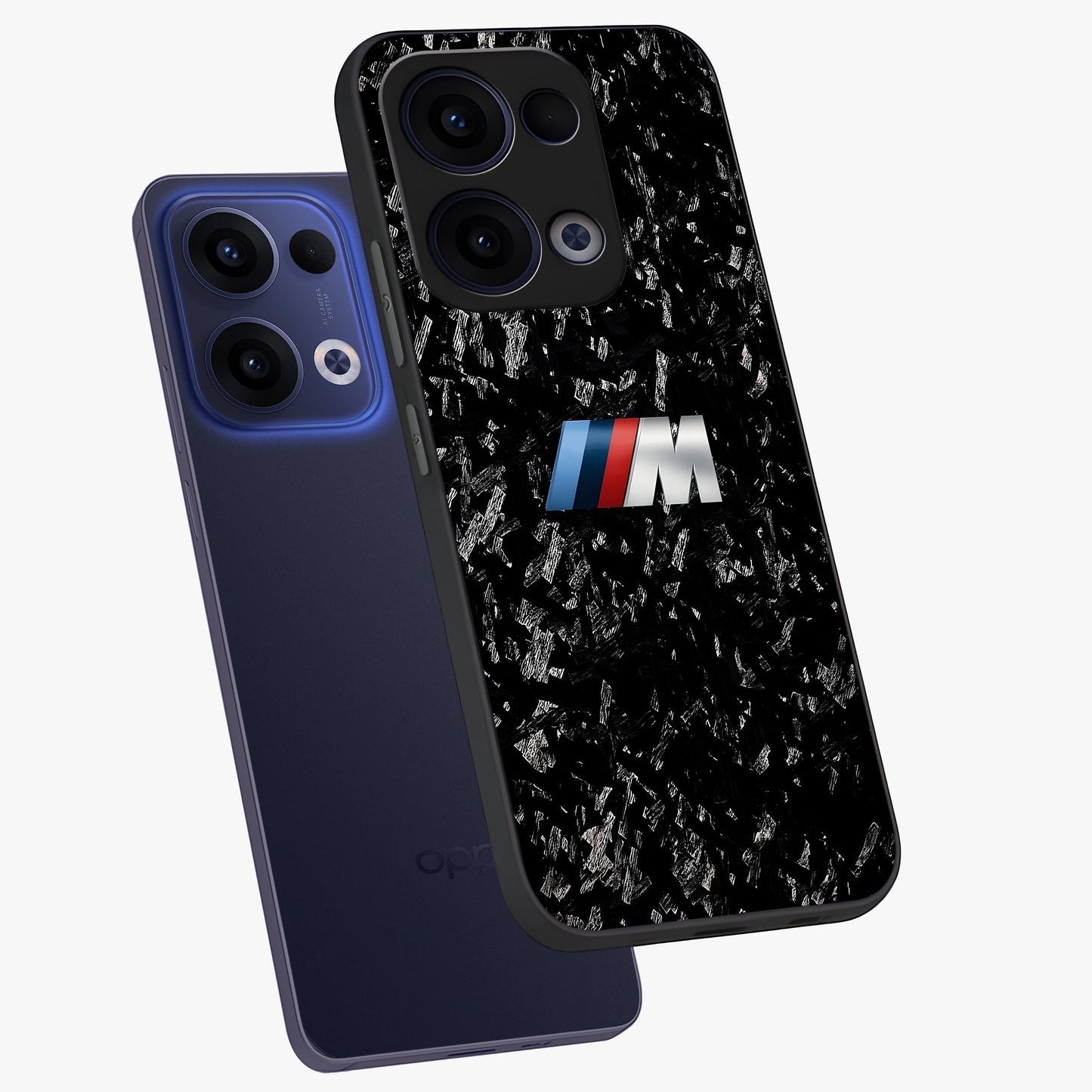Carbon Speed Mark Glass Case displayed in angled mockup highlighting racing inspired carbon design and sleek aesthetic style.