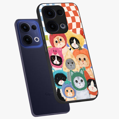Cats in Fruits Glass Case displayed in angled mockup highlighting cute feline fruit design with colorful aesthetic style.