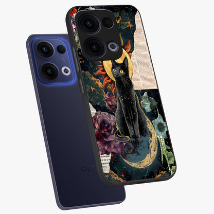 Celestial Black Cat Glass Case displayed in angled mockup highlighting cosmic black cat design with celestial aesthetic.
