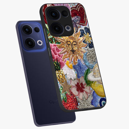 Celestial Floral and Playful Glass Case displayed in angled mockup highlighting playful floral design with dreamy celestial elements.