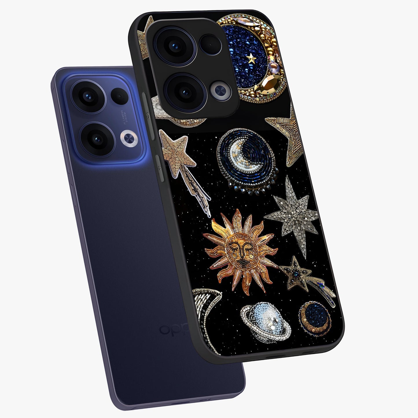 Celestial Gem Constellations Glass Case displayed in angled mockup highlighting gemstone inspired constellation design.