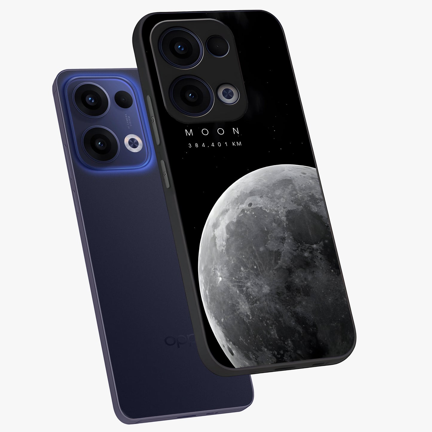Cosmic Moon Glow Glass Case displayed in angled mockup highlighting celestial moon design with cosmic aesthetic theme.