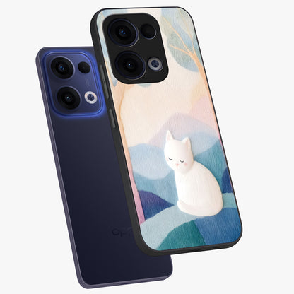 Cotton Dream Cat Glass Case displayed in angled mockup highlighting cute feline illustration with pastel aesthetic style.