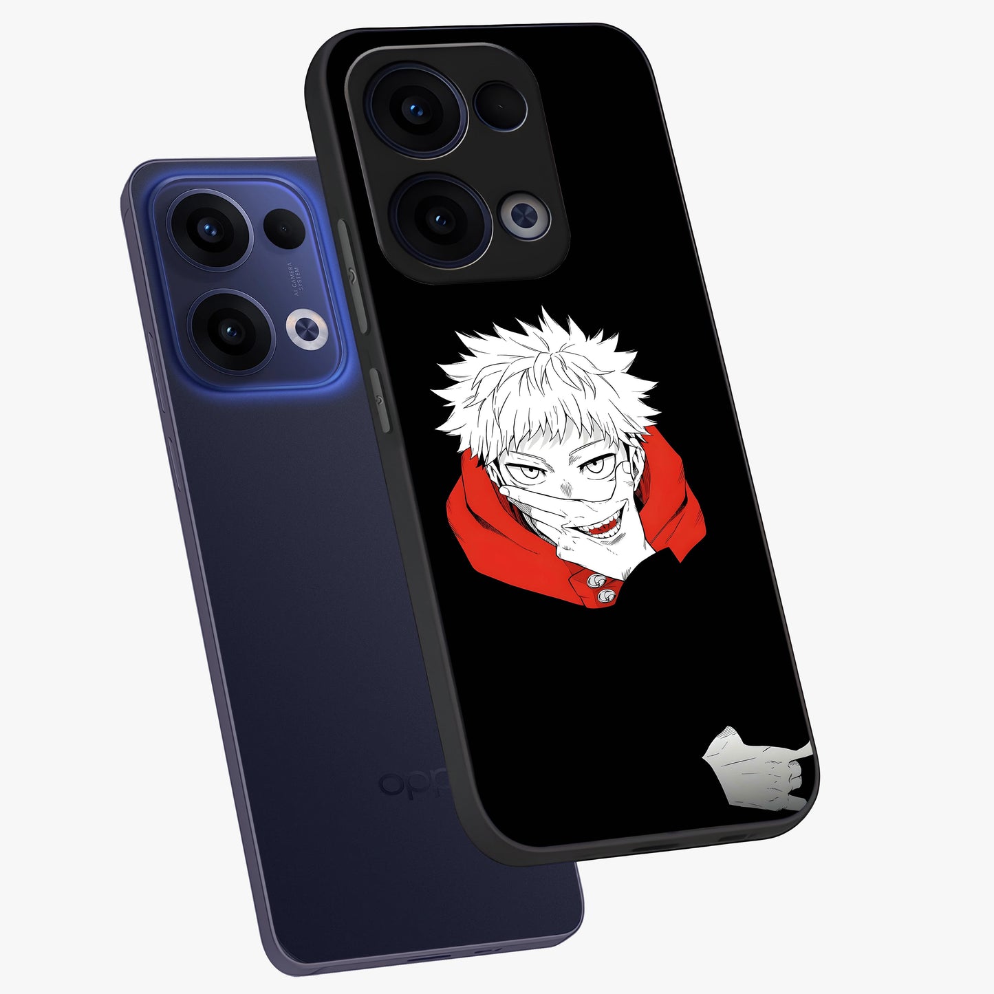 Crimson Chaos Smile Glass Case displayed in angled mockup highlighting edgy crimson smile design with graphic aesthetic.