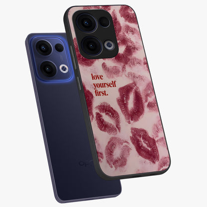 Crimson Kiss Love Glass Case displayed in angled mockup highlighting bold love inspired design with modern aesthetic style.