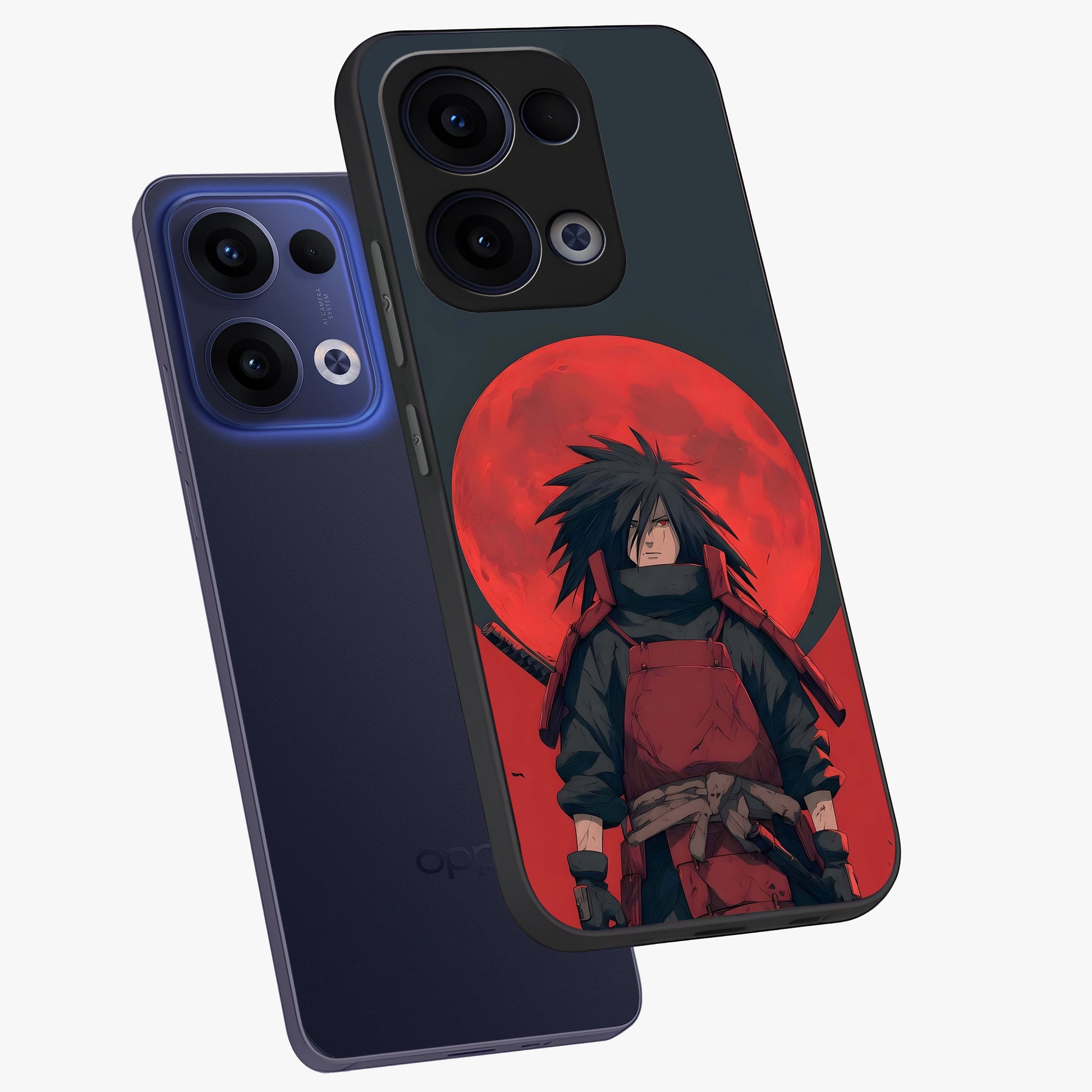 Crimson Moon Warlord Glass Case displayed in angled mockup highlighting dramatic crimson moon design with fantasy aesthetic.