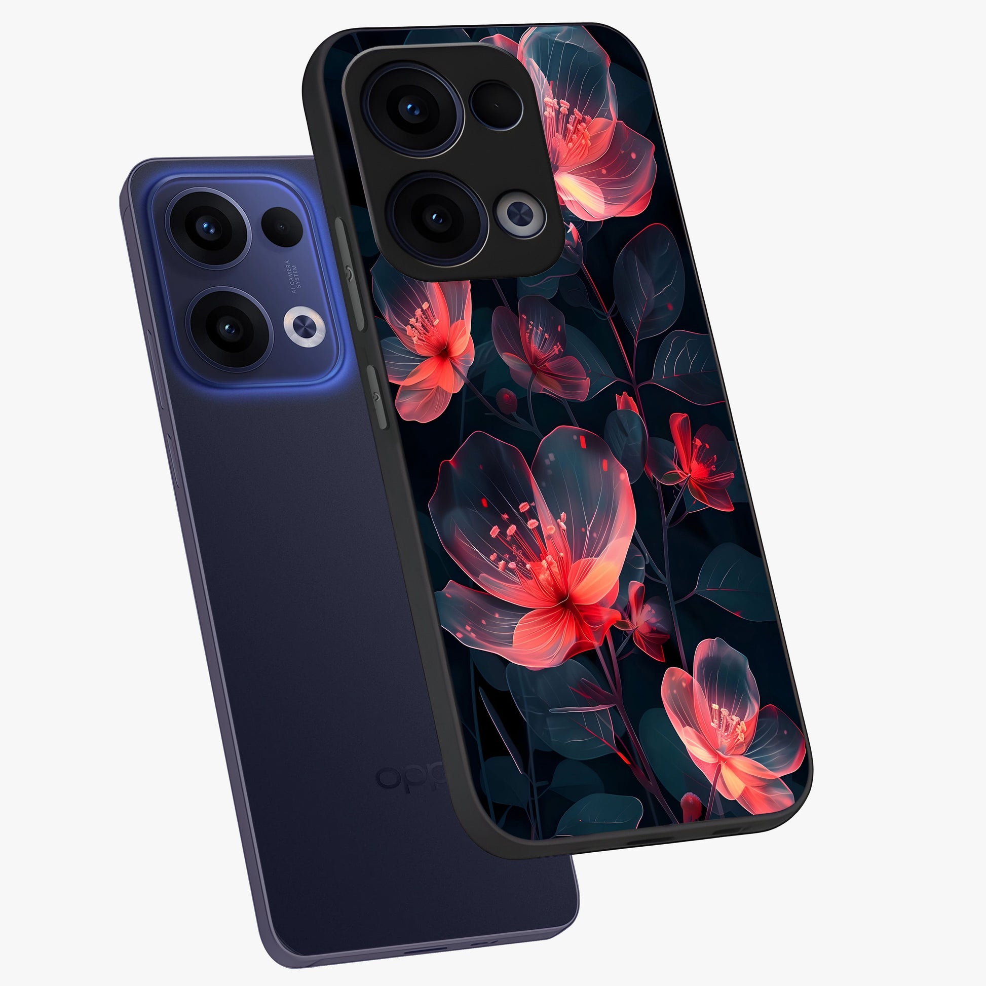 Dark Shade of Flower Glass Case displayed in angled mockup highlighting moody floral illustration with aesthetic dark tones.