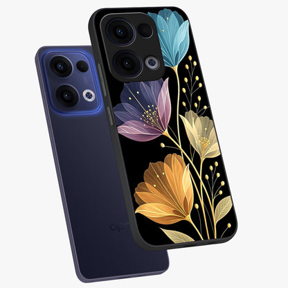 Delicate Multicolor Flowers Glass Case displayed in angled mockup highlighting colorful flower pattern with soft aesthetic style.