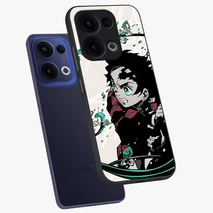 Demon Slayer Glass Case displayed in angled mockup highlighting dramatic anime character design with action aesthetic.