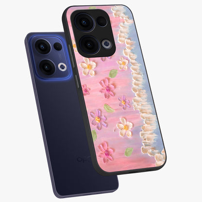 Dreamy Painted Garden Glass Case displayed in angled mockup highlighting colorful garden illustration with dreamy aesthetic style.