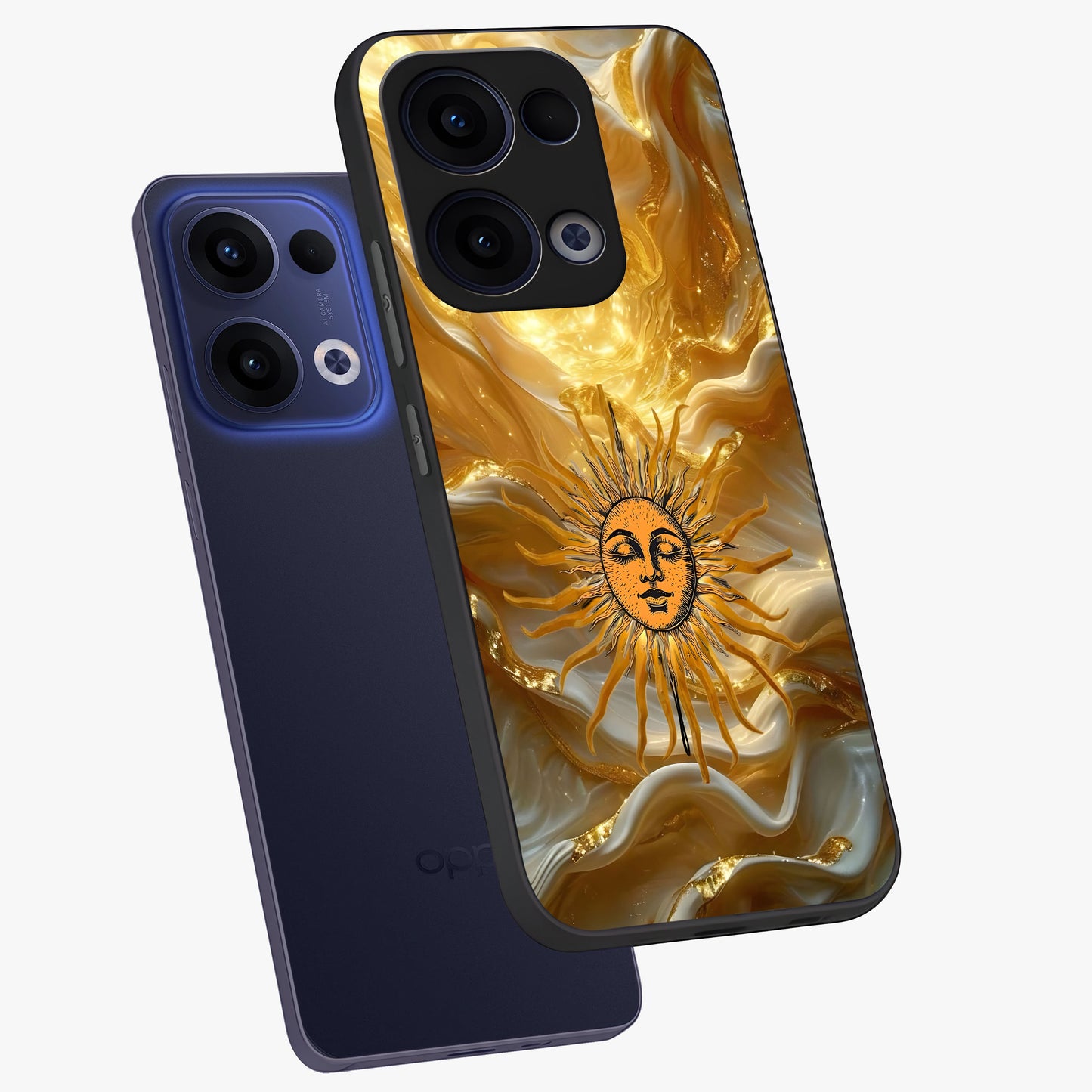 Eternal Golden Glow Glass Case displayed in angled mockup highlighting glowing golden aesthetic design with elegant style.