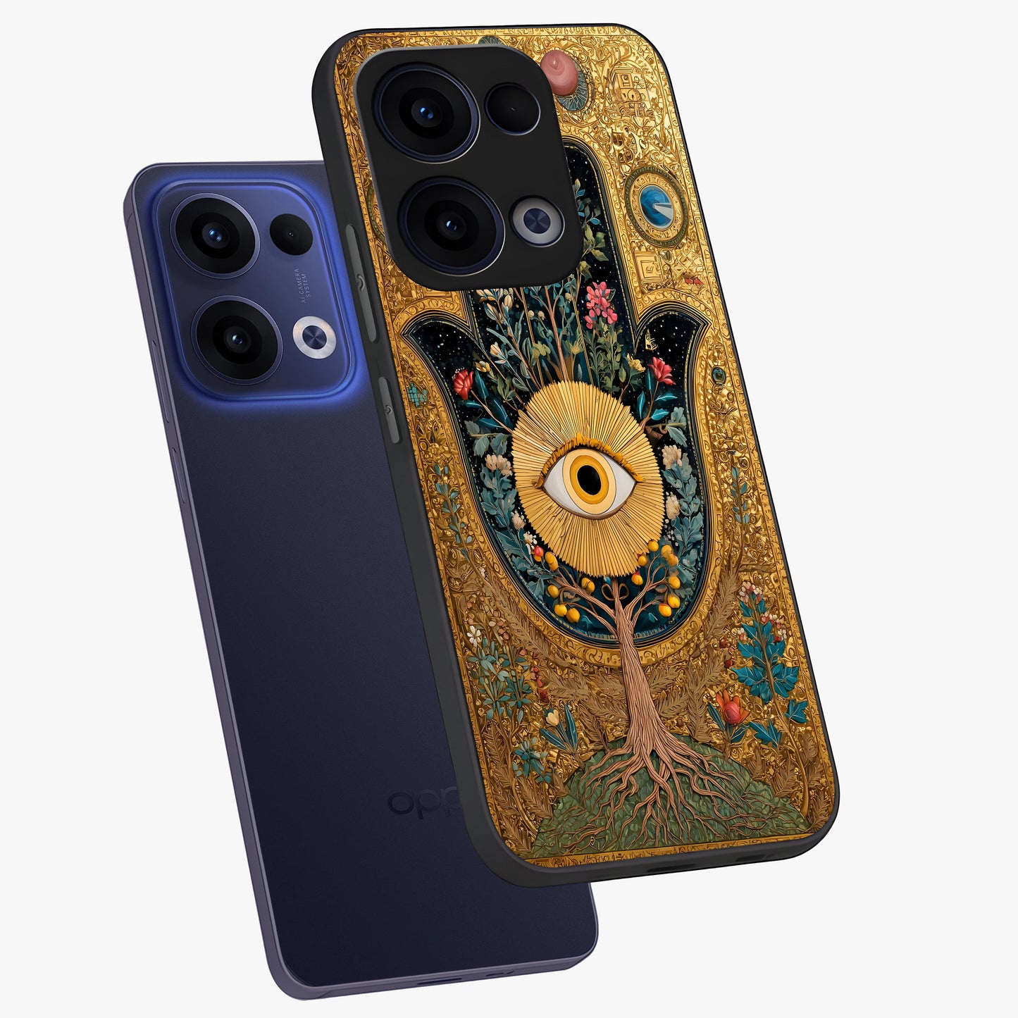 Ethereal Evil Eye Glass Case displayed in angled mockup highlighting protective evil eye symbol with spiritual aesthetic design.