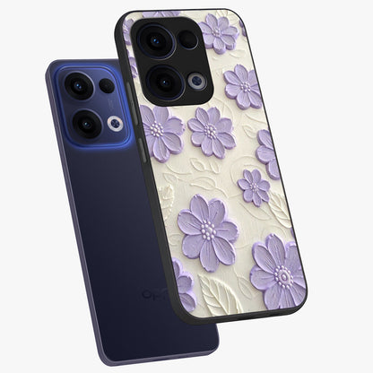 Floral Wall Art With Purple Flowers Glass Case displayed in angled mockup highlighting vibrant purple floral illustration with artistic aesthetic.