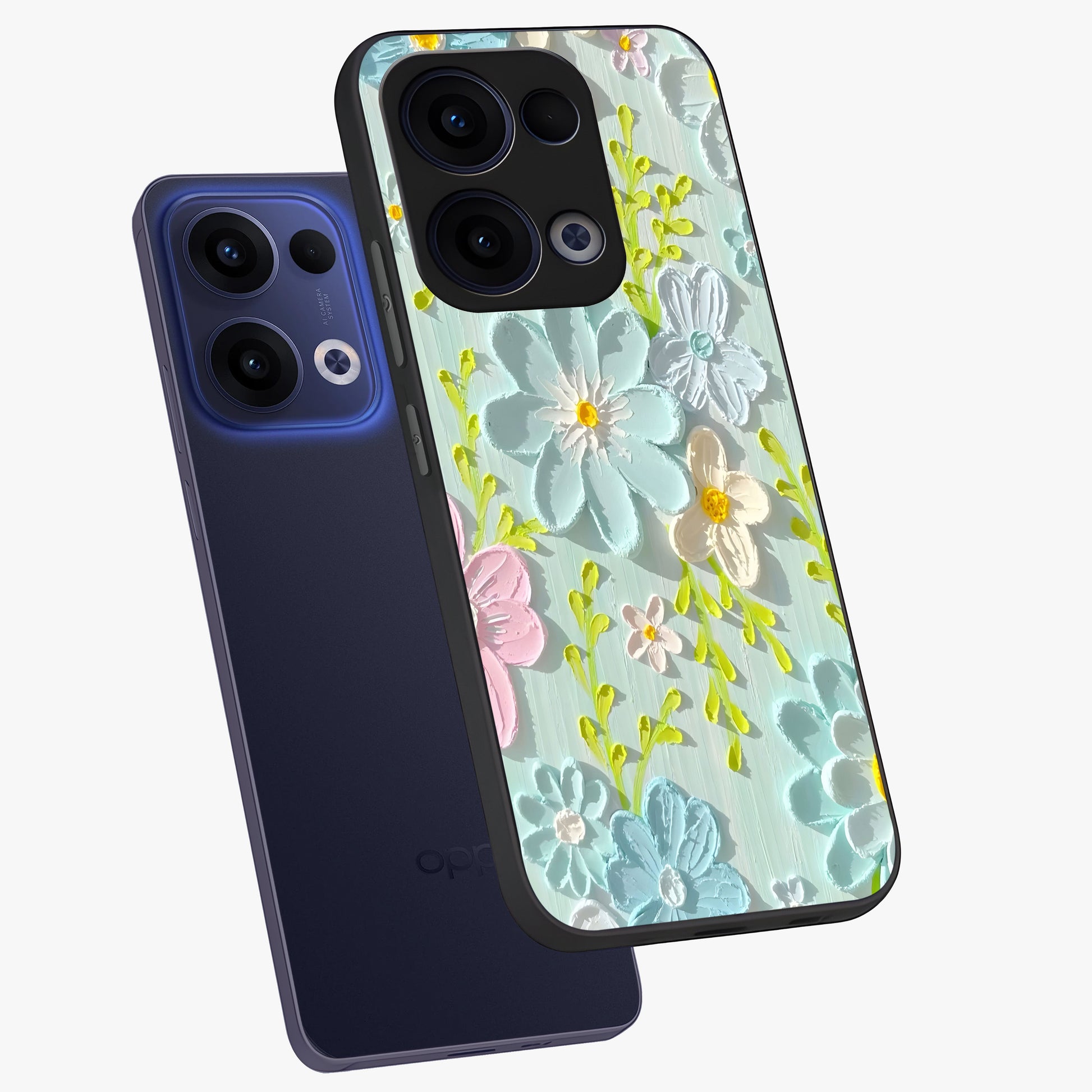 Frosted Petal Garden Glass Case displayed in angled mockup highlighting delicate flower petal design with calm garden aesthetic.