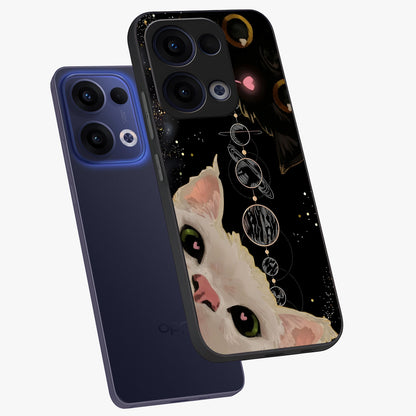 Galactic Cat Glass Case displayed in angled mockup highlighting celestial feline illustration with galaxy aesthetic style.