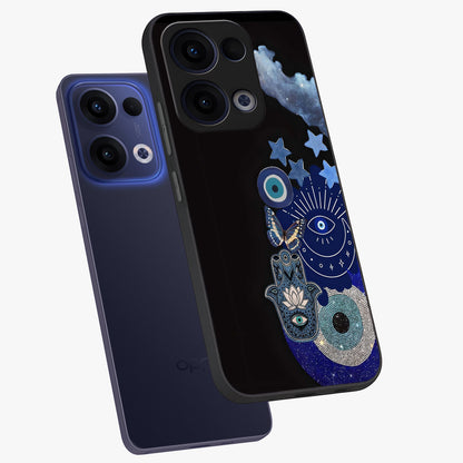 Galactic Charm Cluster Glass Case displayed in angled mockup highlighting luminous galaxy inspired design with dreamy aesthetic.