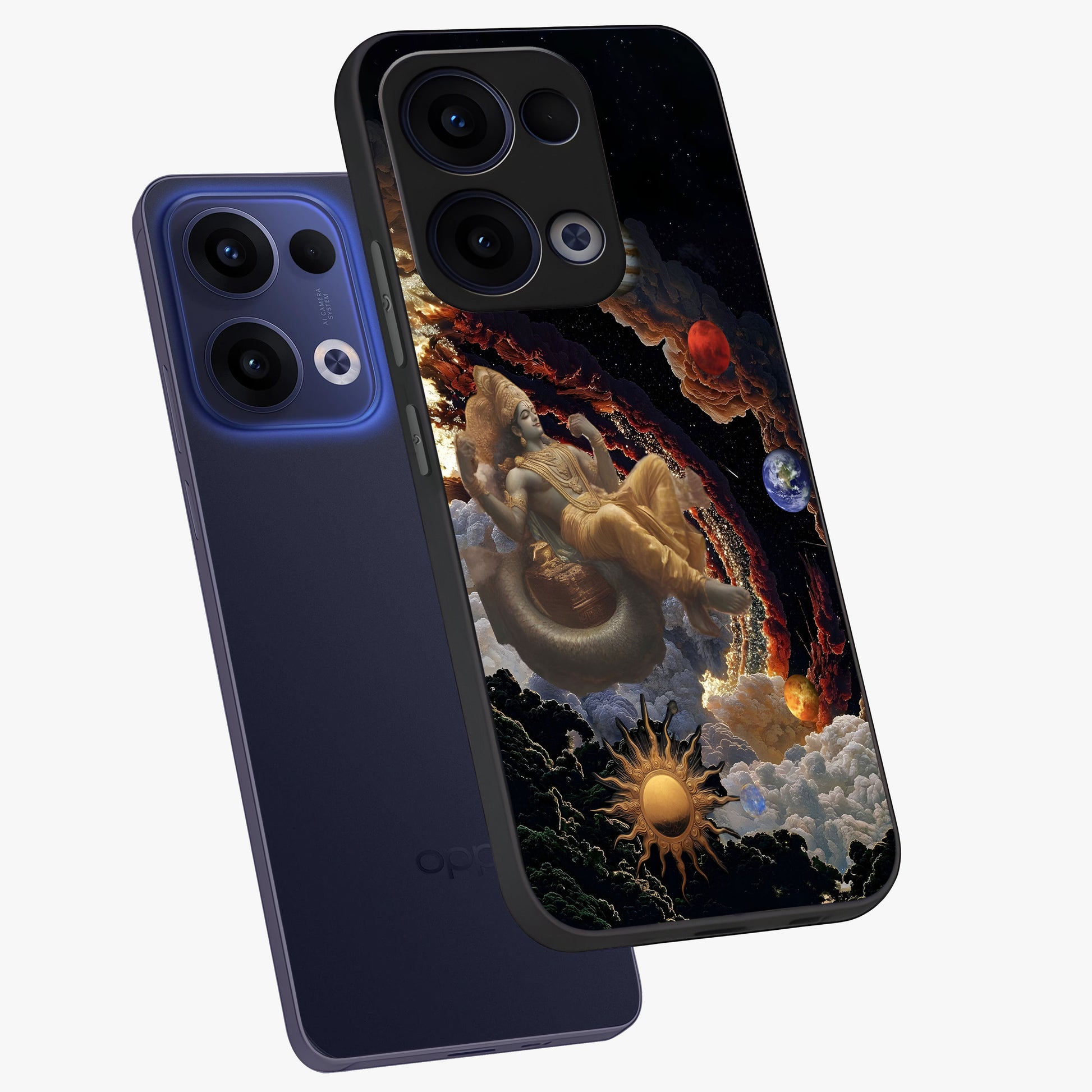 Galactic Divine God Glass Case displayed in angled mockup highlighting powerful celestial deity illustration with galactic aesthetic.
