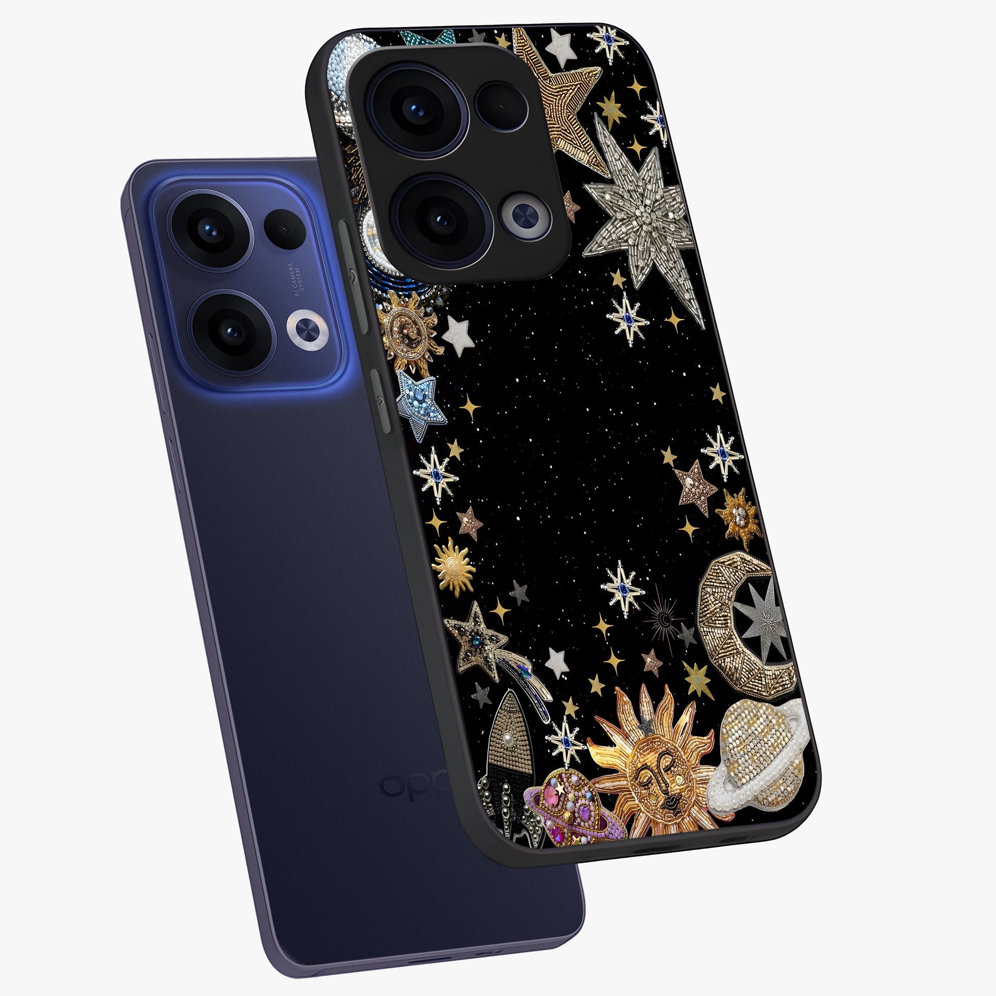 Galactic Jewel Stars Glass Case displayed in angled mockup highlighting shining celestial star design with cosmic aesthetic style.