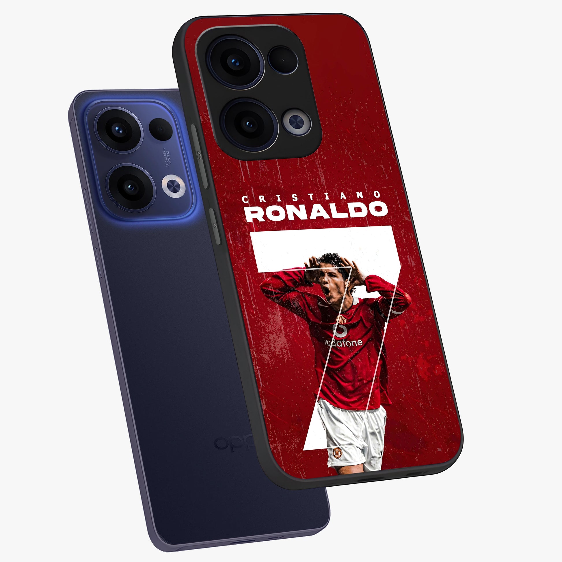 Goal Celebration Legacy Glass Case displayed in angled mockup highlighting energetic sports celebration design with bold athletic theme.