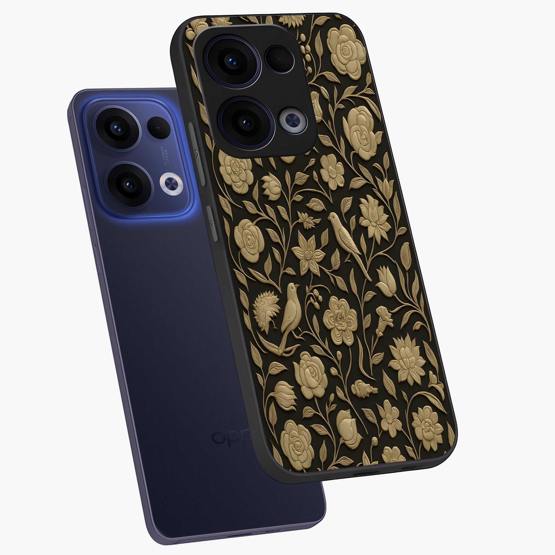 Golden Evil Eye Mandala Glass Case displayed in angled mockup highlighting protective evil eye symbol with golden mandala design.