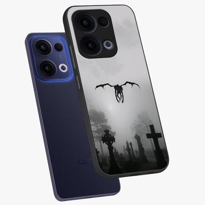 Graveyard Shadow Descent Glass Case displayed in angled mockup highlighting eerie shadow illustration with gothic aesthetic.