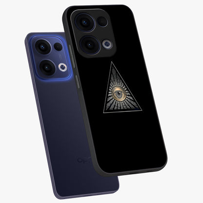 Illuminati Evil Glass Case displayed in angled mockup highlighting dark occult inspired design with bold aesthetic style.