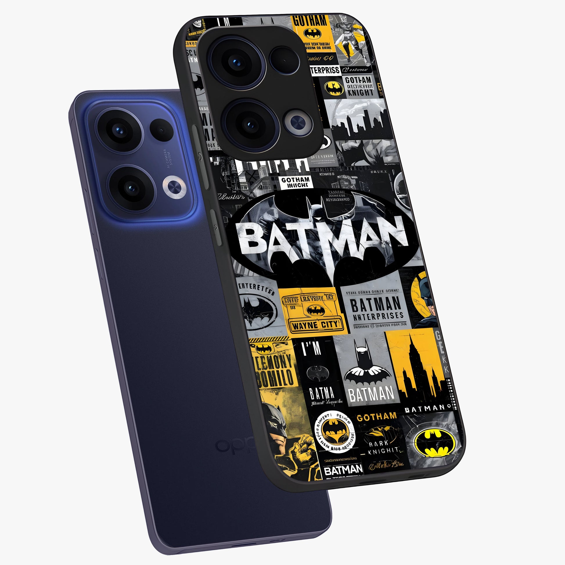 Knight Gotham Rise Glass Case displayed in angled mockup highlighting powerful knight silhouette design with dramatic aesthetic.