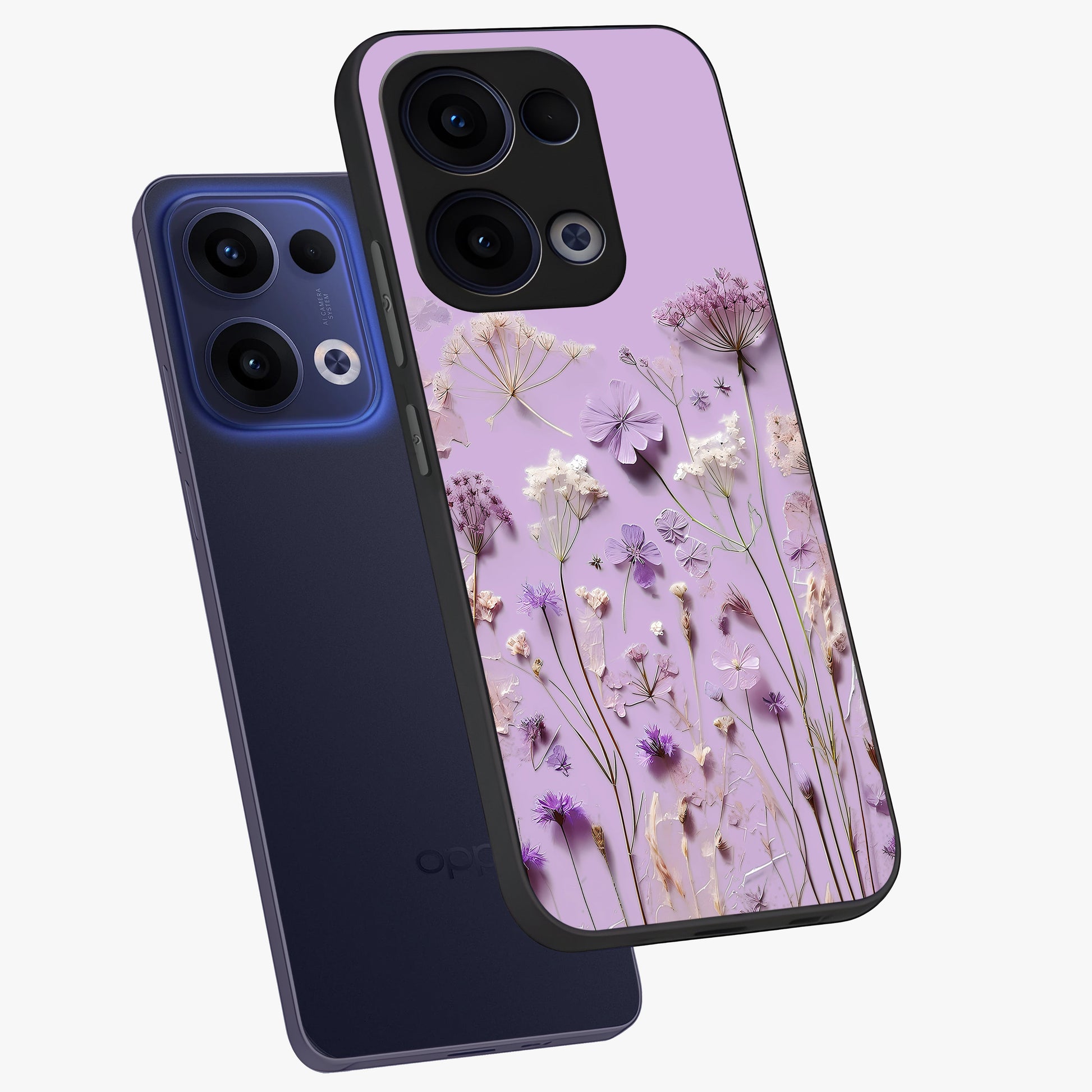 Lavender Blossom Dream Glass Case displayed in angled mockup highlighting dreamy lavender flower design with calming aesthetic style.