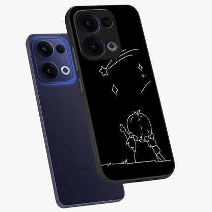 Line Art Girl With Shooting Stars Glass Case displayed in angled mockup highlighting elegant line art design with dreamy star aesthetic.
