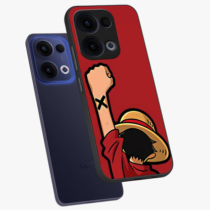 Luffy X Spirit Glass Case displayed in angled mockup highlighting powerful anime design with energetic action aesthetic.