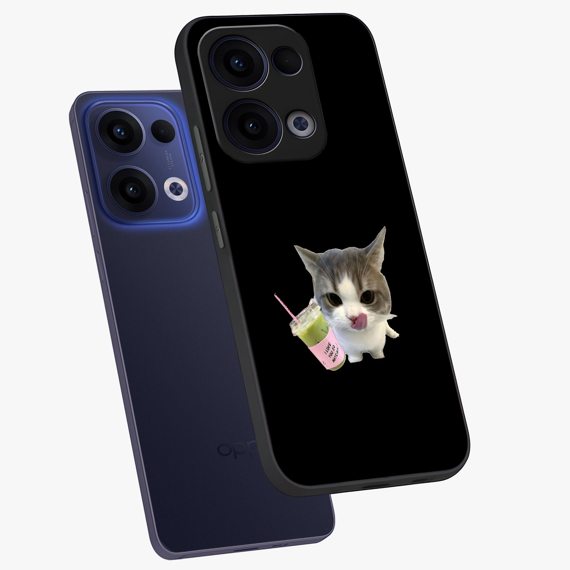 Matcha Cat Style Glass Case displayed in angled mockup highlighting playful feline design with pastel matcha aesthetic.