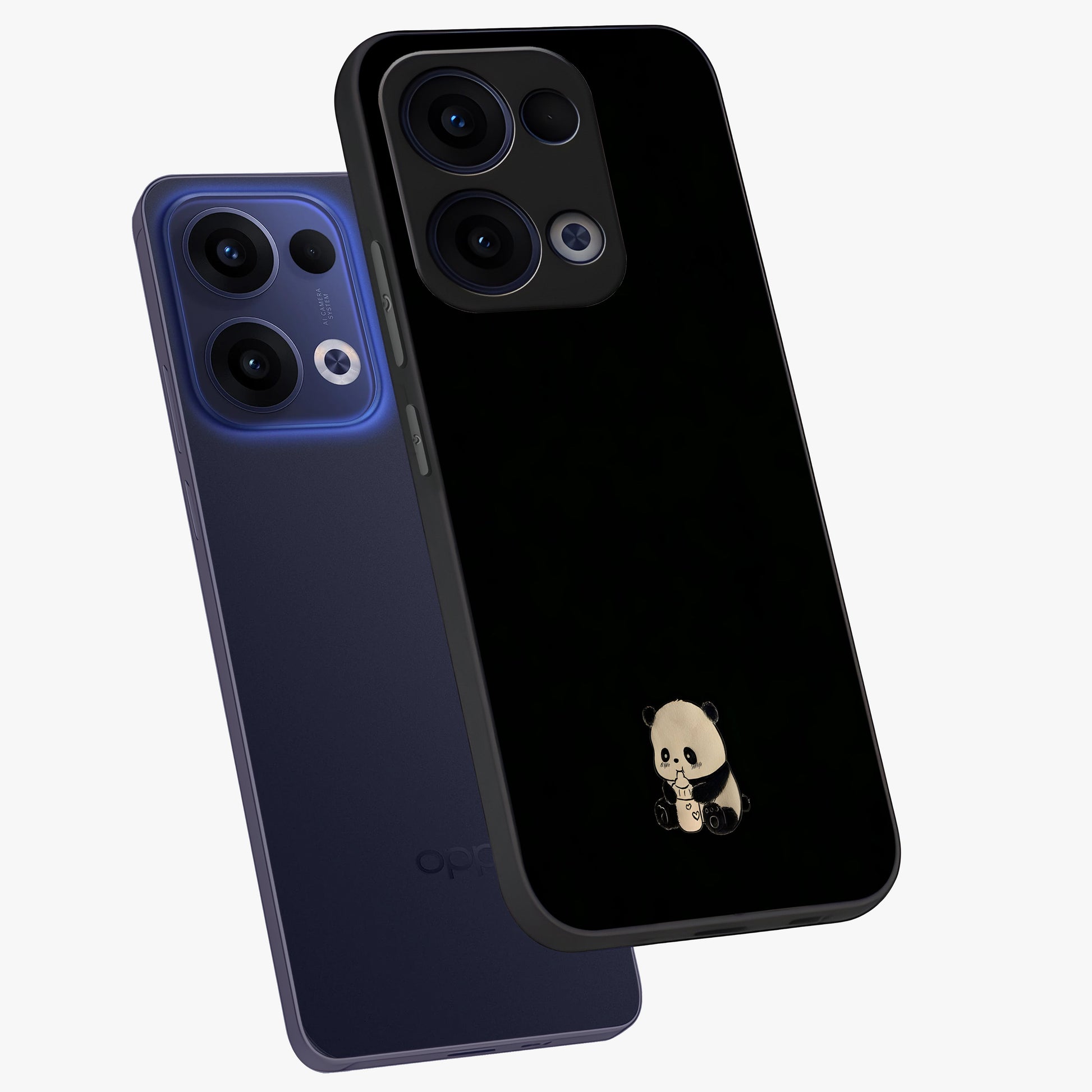 Midnight Panda Love Glass Case displayed in angled mockup highlighting adorable panda illustration with midnight aesthetic.