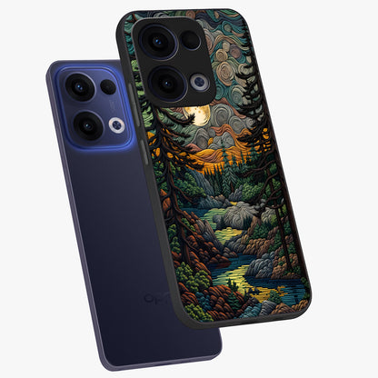 Moonlight Forest Dream Glass Case displayed in angled mockup highlighting dreamy forest design with glowing moon aesthetic.