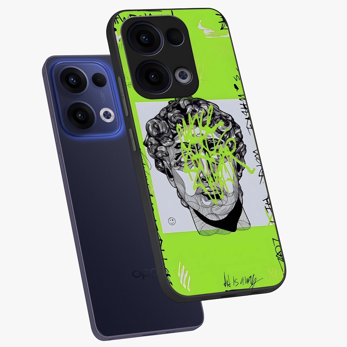 Neo Graffiti Rebellion Glass Case displayed in angled mockup highlighting urban street art design with rebellious aesthetic.