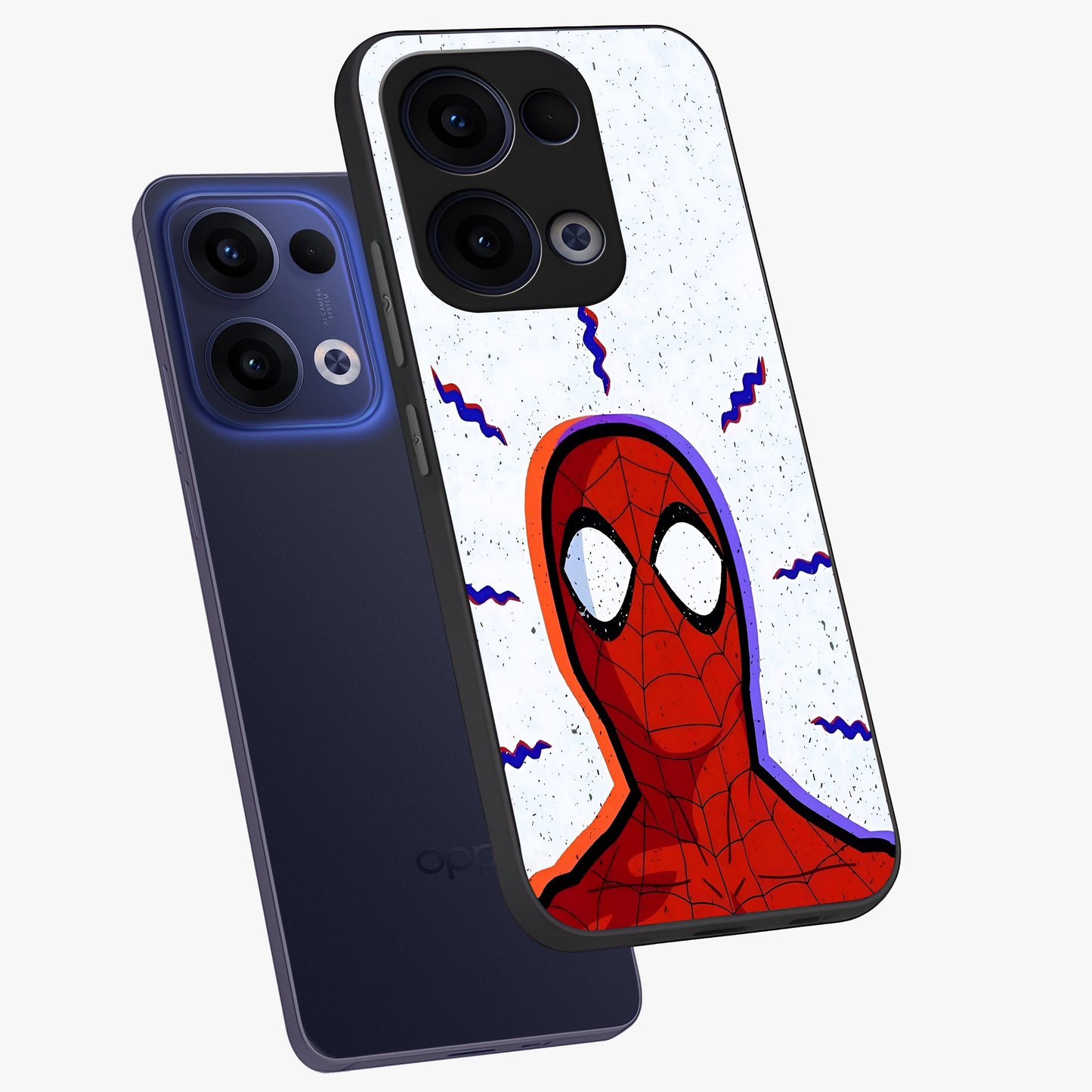 Omg Spiderman Glass Case displayed in angled mockup highlighting dynamic hero illustration with action comic aesthetic.