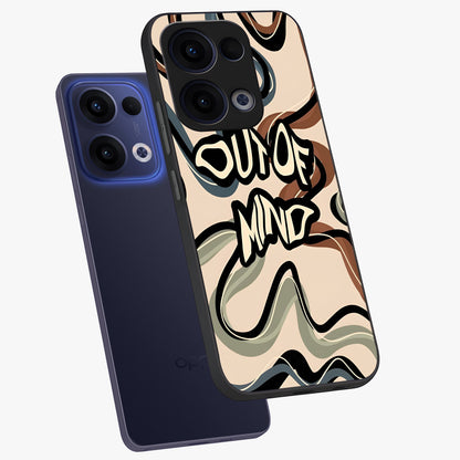 Out Of Mind Glass Case displayed in angled mockup highlighting bold statement design with modern artistic aesthetic.