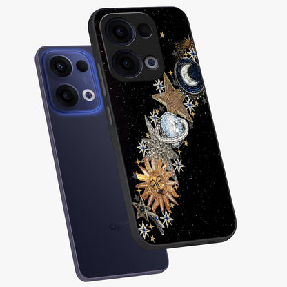 Pearls Universe Object Glass Case displayed in angled mockup highlighting celestial pearl design with dreamy aesthetic.