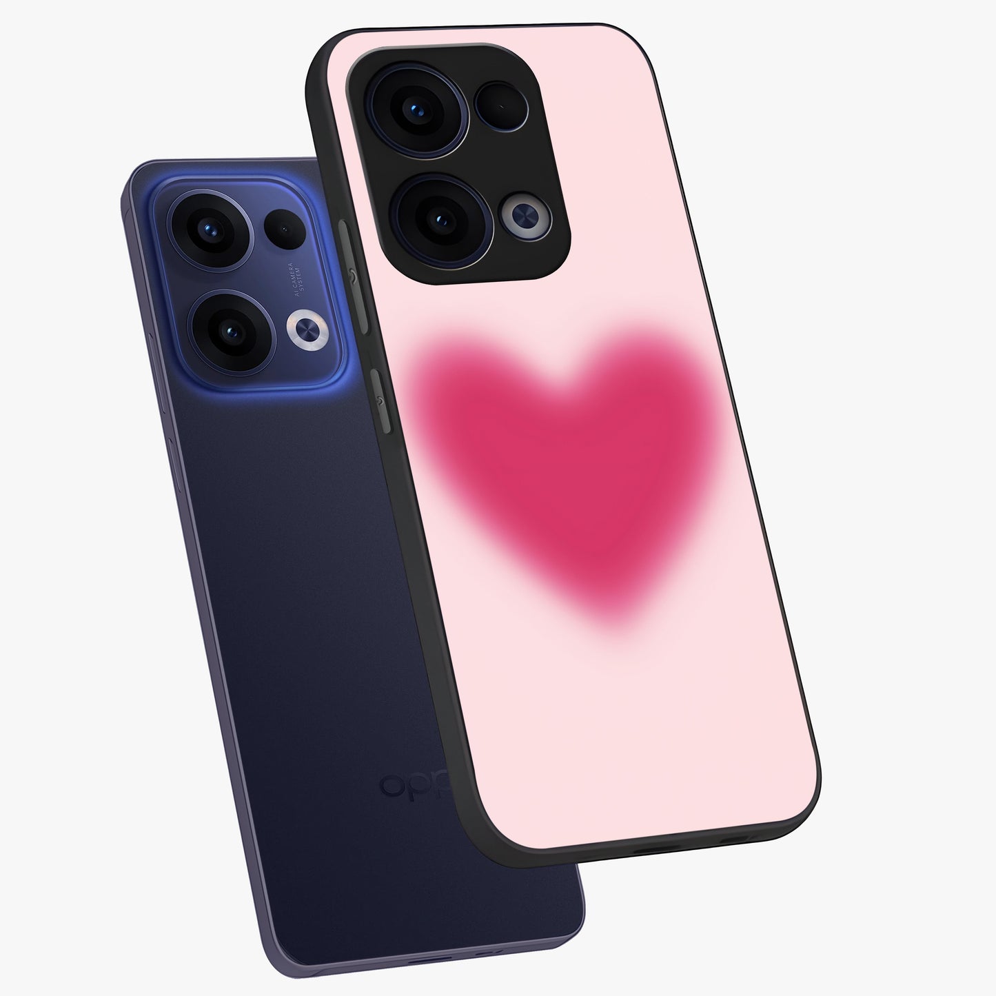 Pink Aura Heart Glass Case displayed in angled mockup highlighting vibrant pink heart design with dreamy aura aesthetic.